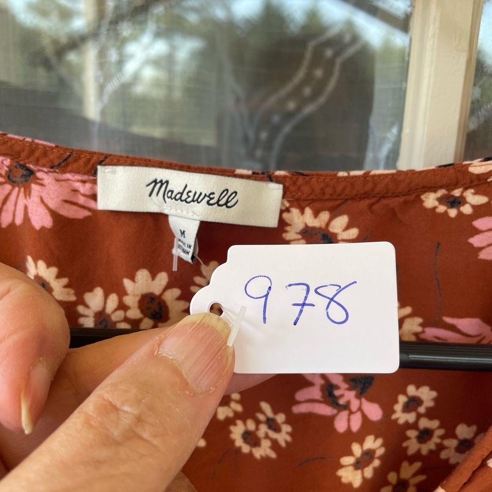 Madewell Size M Floral Tie Front Blouse Rust Pink Daisy Print Cottagecore 🌸 - Picture 5 of 5